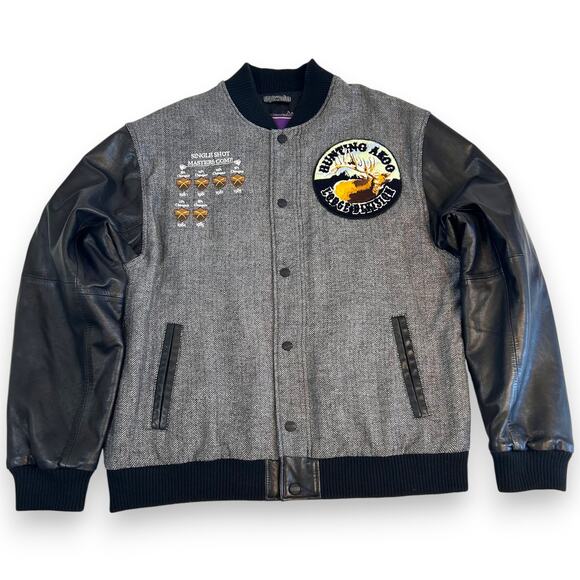 Akoo Mens XXL Bomber Jacket Single Shot Leather Sleeves - Picture 1 of 11